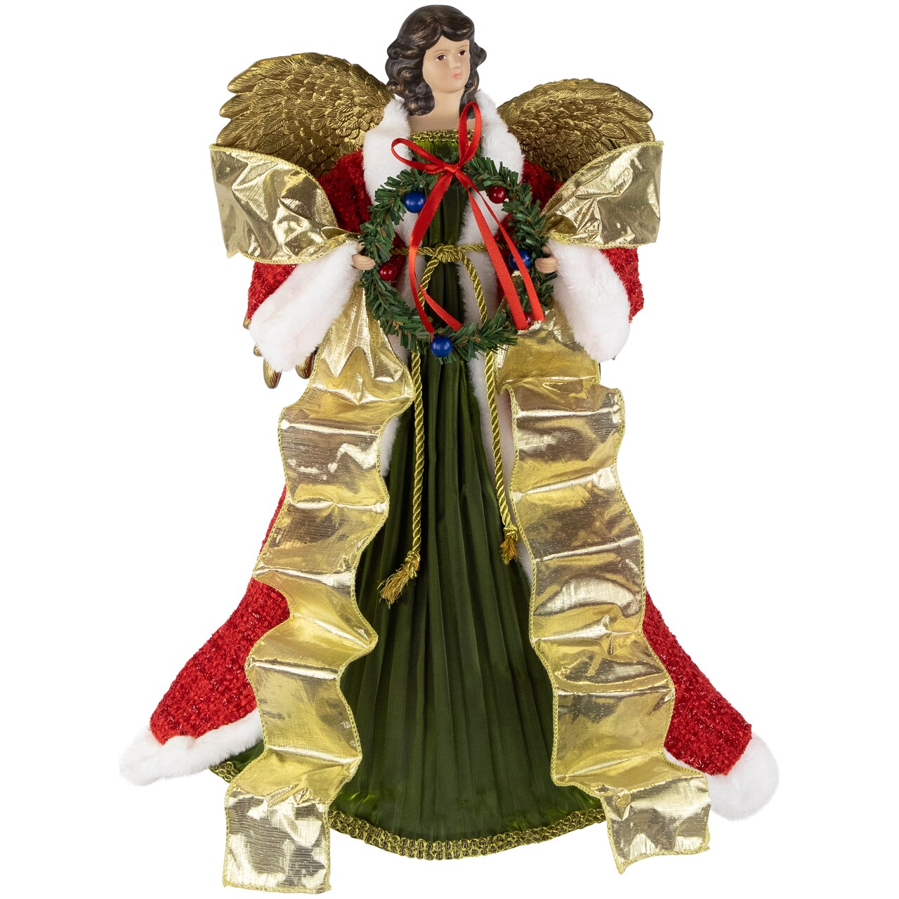 Northlight 18" Red and Green Angel with Wreath Christmas Tree Topper, Unlit